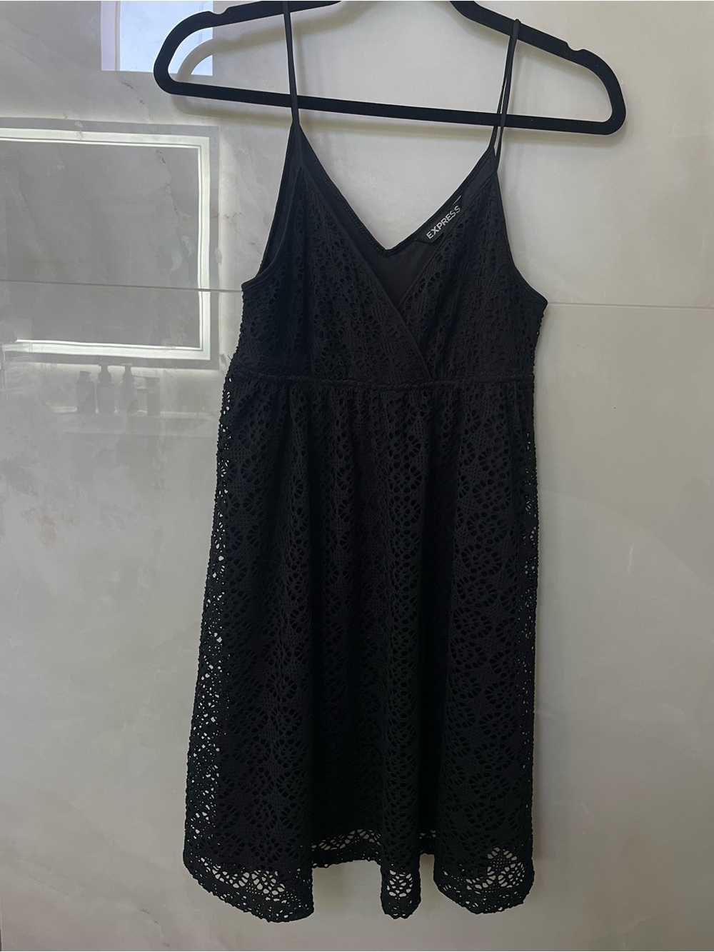 Express Black Crochet Lace Midi Dress with Spaghetti Straps